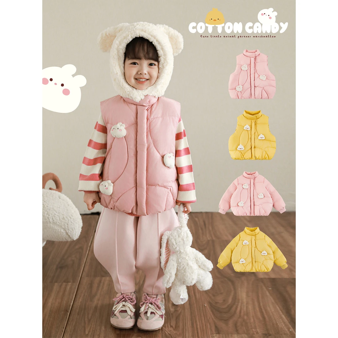 YOEHYAUL/幼悠冬壹波 女童棉服马甲秋冬定制玩偶保暖背心 D4246