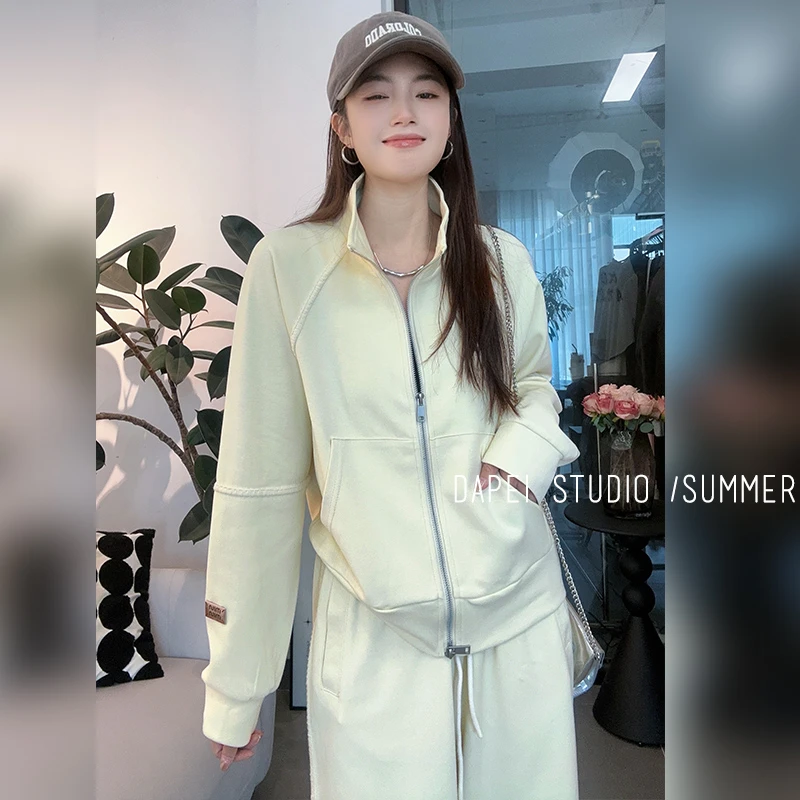 春季气质穿搭立领套装休闲显瘦卫衣+抽绳阔腿裤