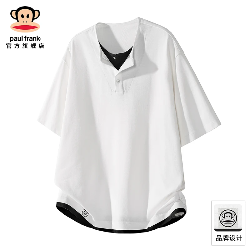 PaulFrank/大嘴猴夏季假两件短袖T恤男士美式高街宽松半袖打底衫