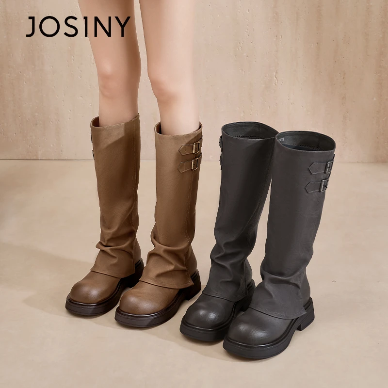 卓诗尼西部骑士靴女2025新款秋冬粗跟长靴显瘦堆堆靴复古长筒靴