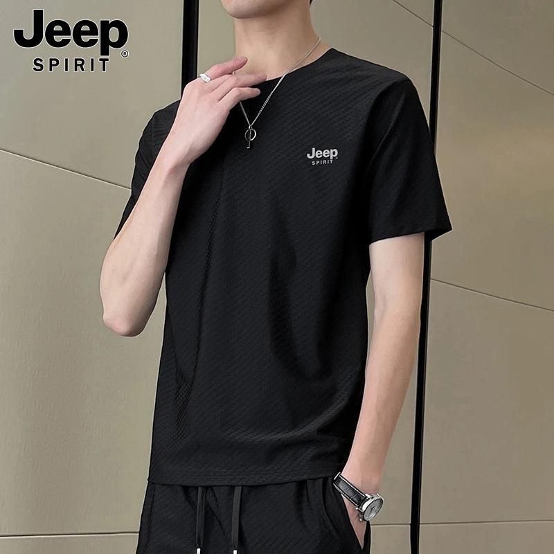JEEPSPIRIT吉普男士短袖t恤夏季宽松大码冰丝速干运动上衣体恤衫