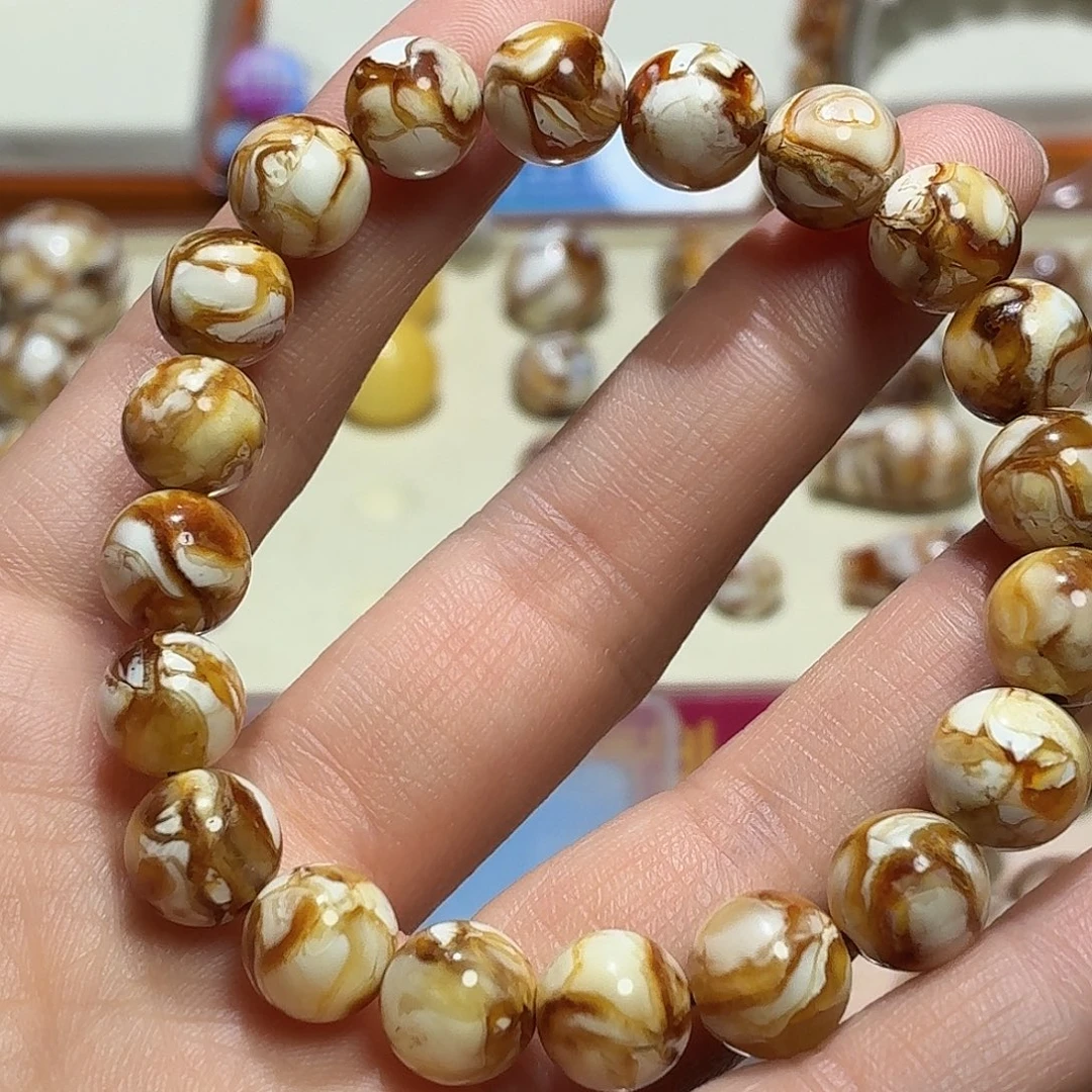 景***店桃核吊坠沁色圆珠手串