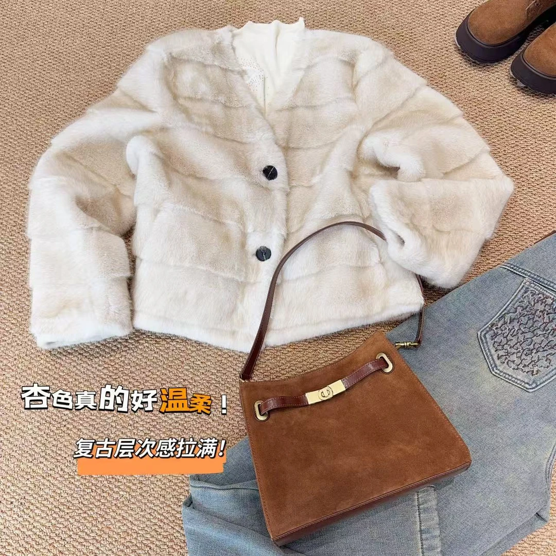 唐琪女装【空墨竹-W8160】冬季新款轻奢风保暖竹节毛毛外套