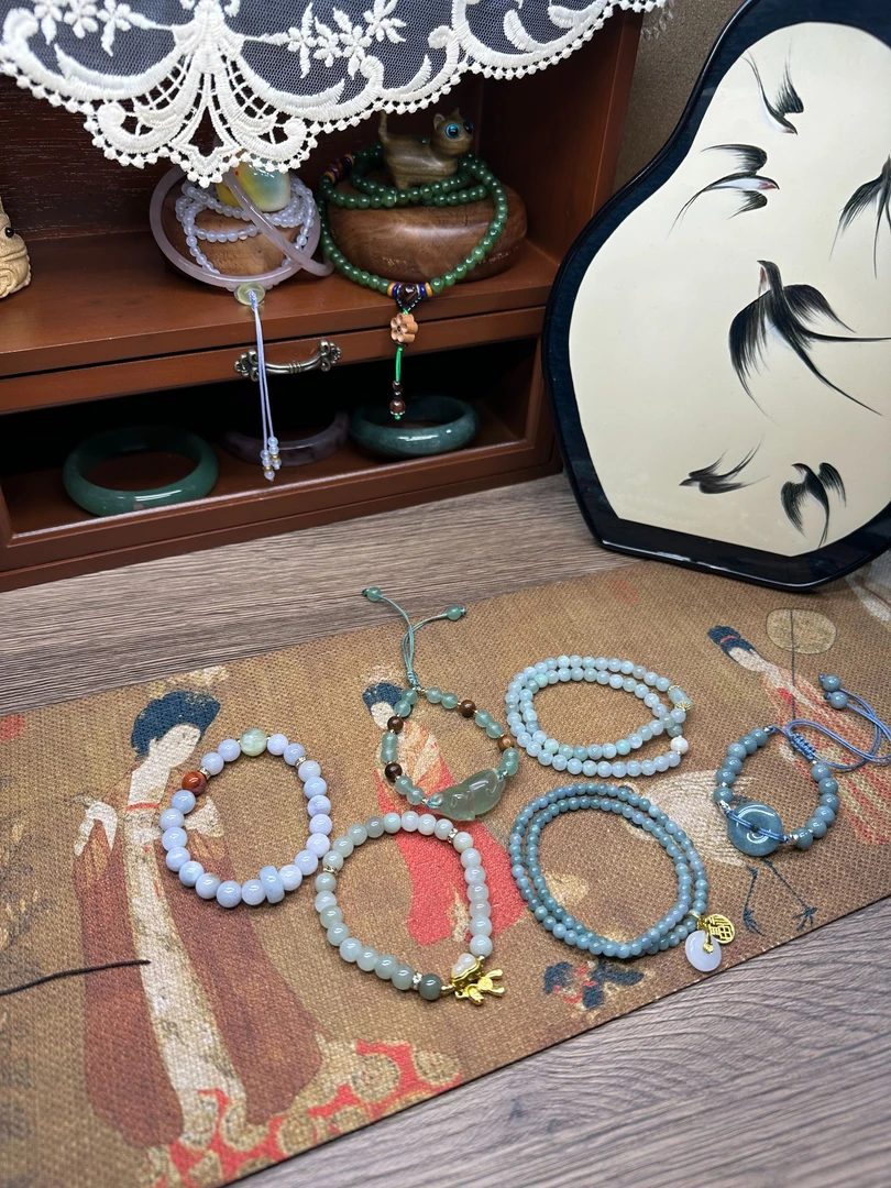 【49卷珠帘】原创设计天然玉石手串（默认微瑕，多样性发一）