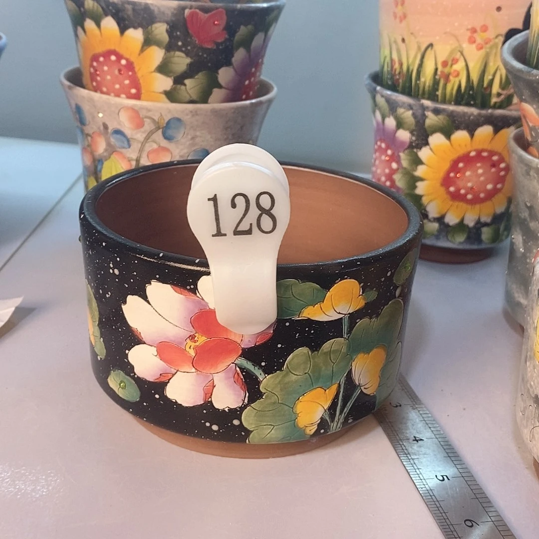 红泥花盆往****福红陶手绘花盆