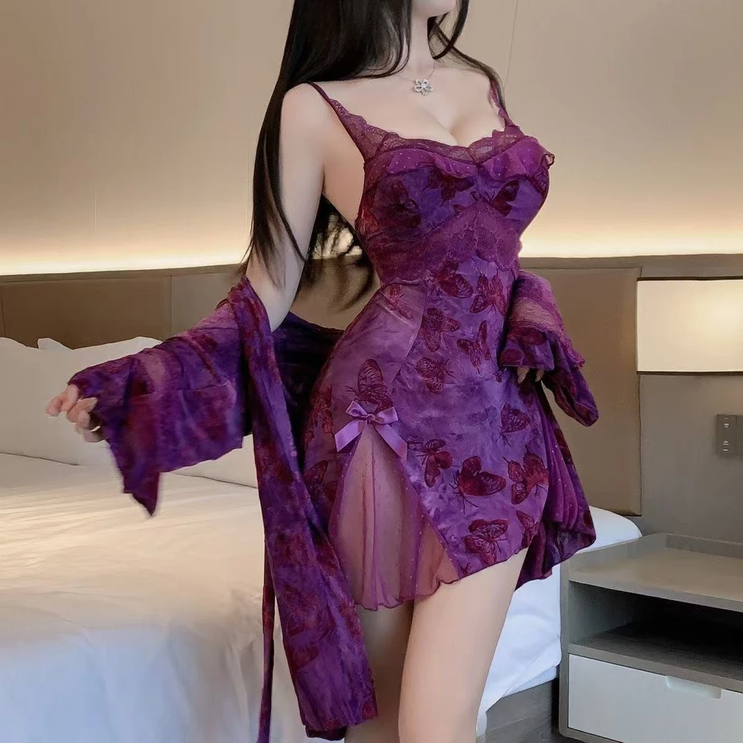 秋夏季V领吊带长款裙子魅惑迷人睡袍睡裙显瘦性感睡裙