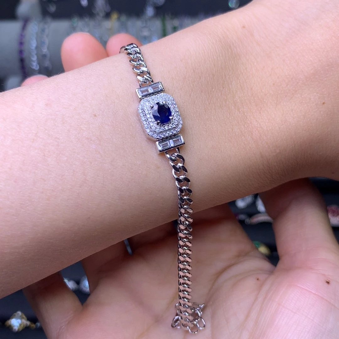 蓝宝石手链银S925镶嵌