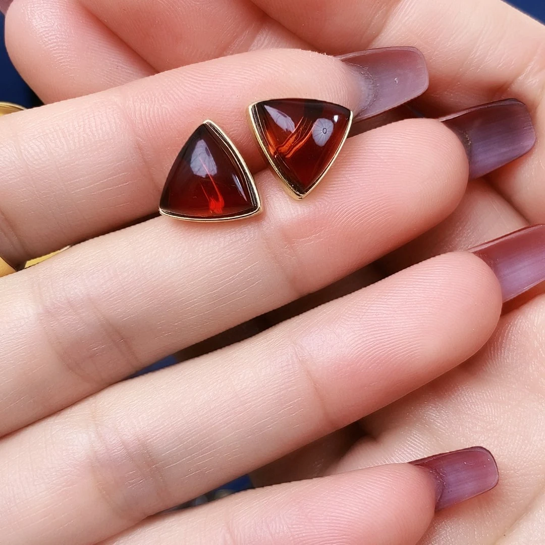 血珀银S925镀金镶嵌耳饰