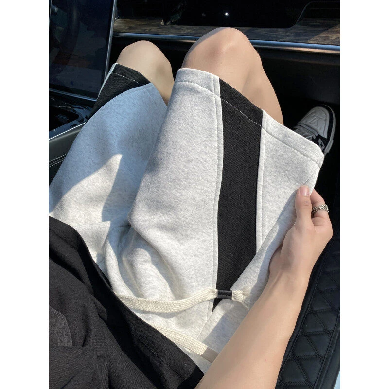 拼接短裤男夏季美式重磅大码宽松外穿五分裤潮牌篮球运动休闲裤子