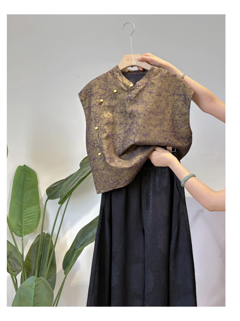 DY2501樱美嘉100桑蚕丝夏季新款真丝短袖偏襟新中式国风上衣