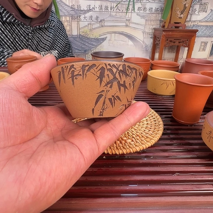 茶杯紫砂紫砂主人杯粉浆刻绘110