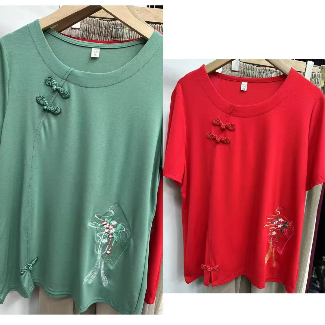 恒鑫安扇子花刺绣盘扣小衫