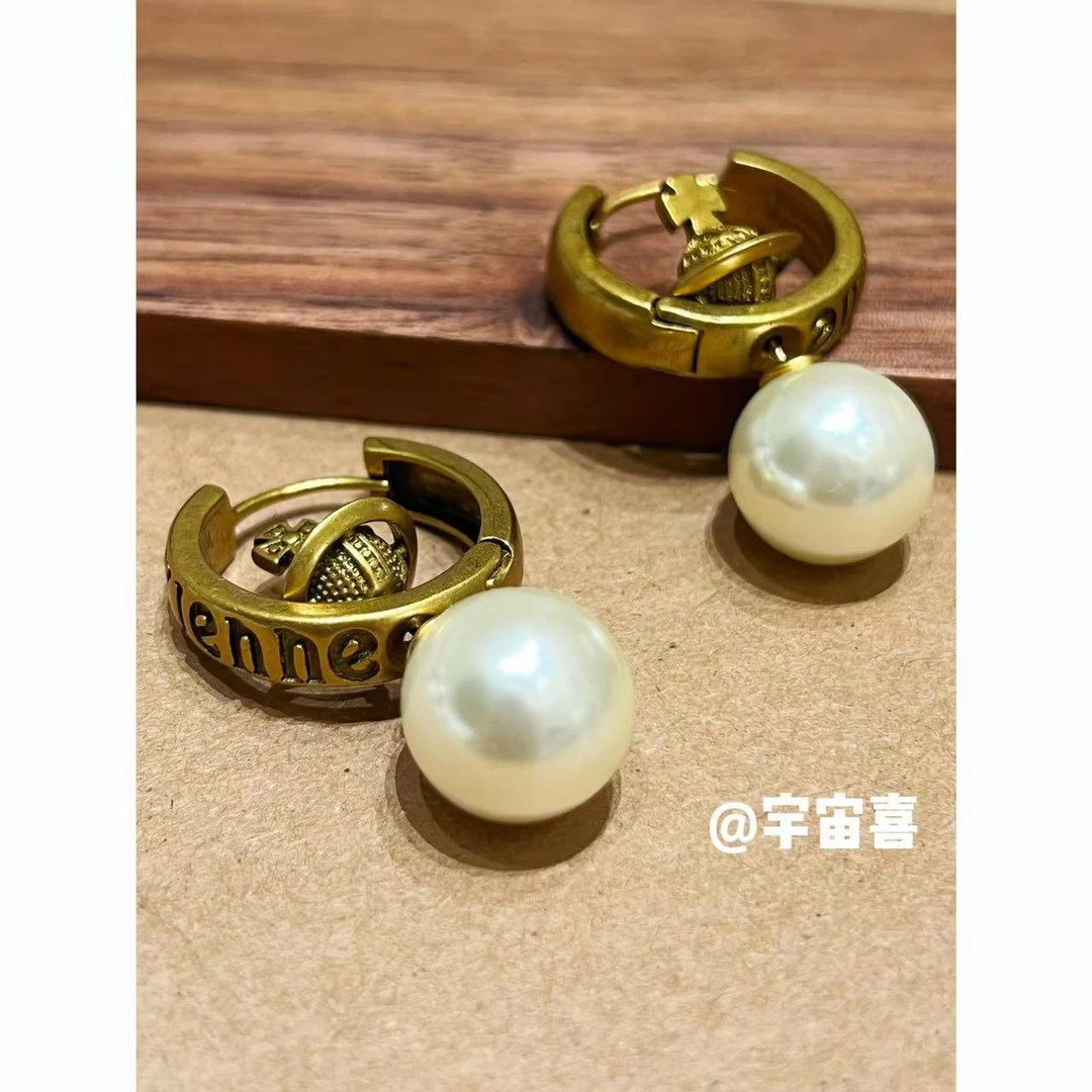 黄铜仿珍珠耳饰 L2-034【多带黑金配色耳扣星球前后贝珠耳钉耳环】