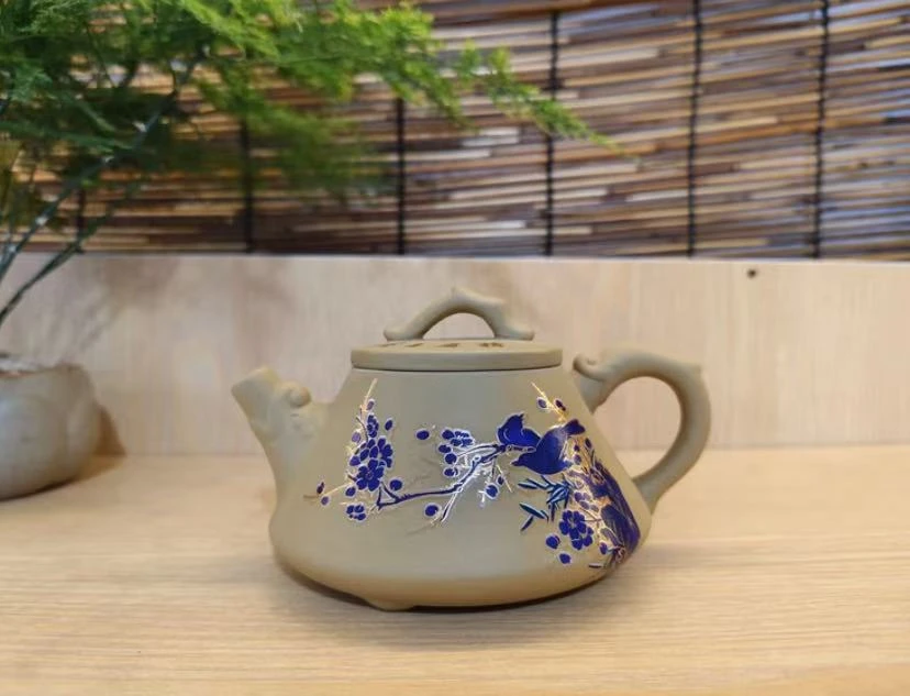 S107原矿宜兴紫砂黄段喜上眉梢变色石瓢家用紫砂泡茶器