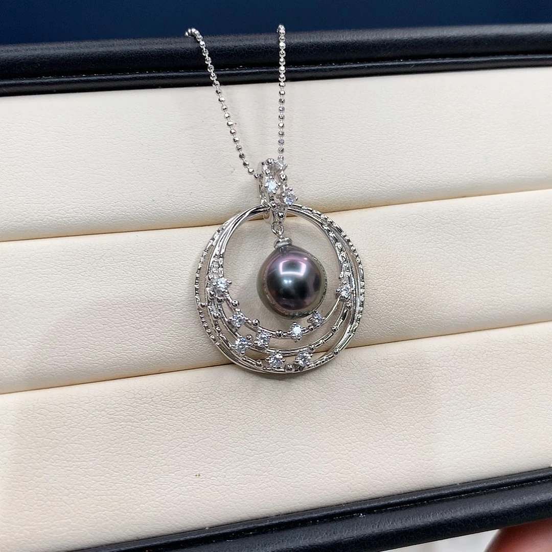 银S925镶嵌颈饰海水珍珠大溪地炫紫璀璨项链