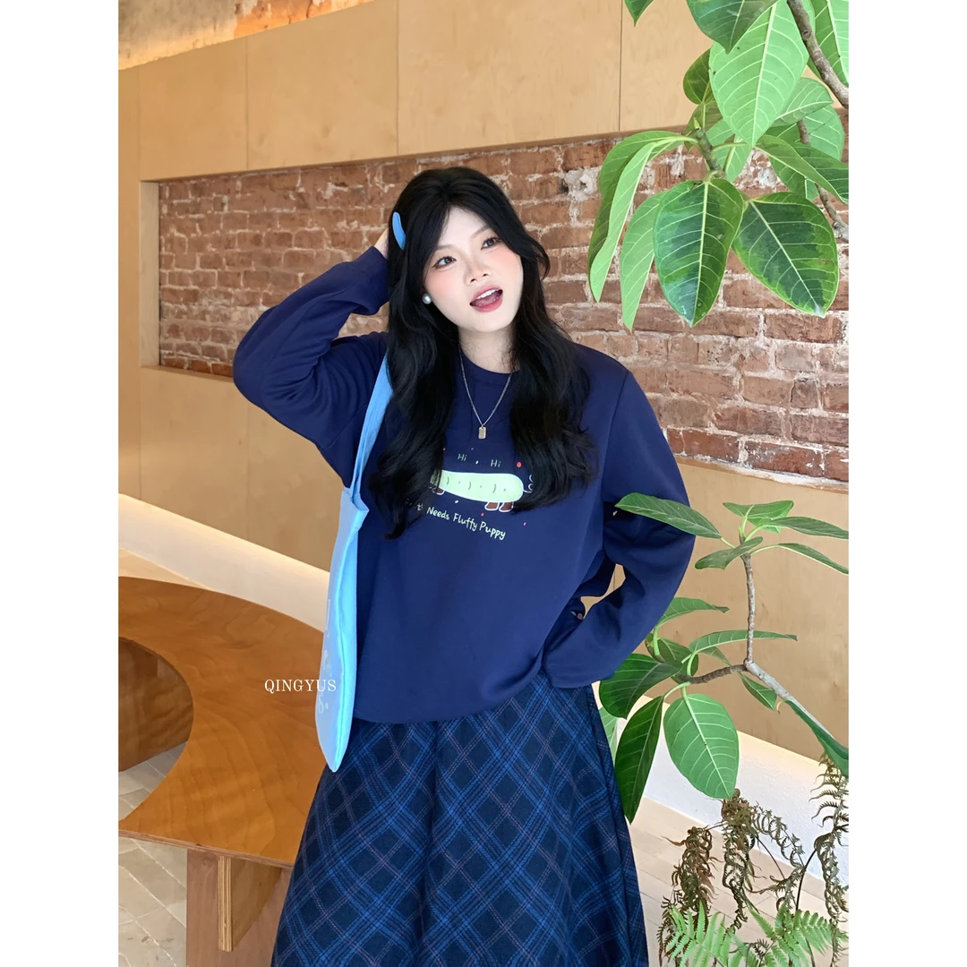 青屿衫「310g」重工刺绣圆领卫衣微胖显瘦韩系高级简约百搭卫衣大码