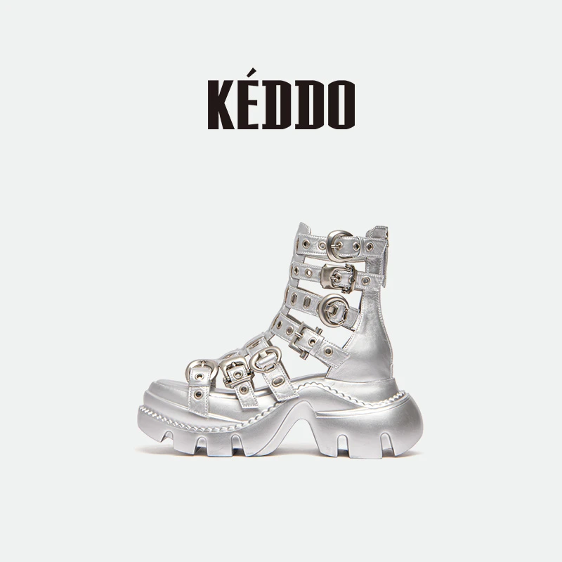 KEDDO“艺术家”纯色舒适厚底凉鞋夏季露趾镂空罗马鞋显瘦增高女鞋