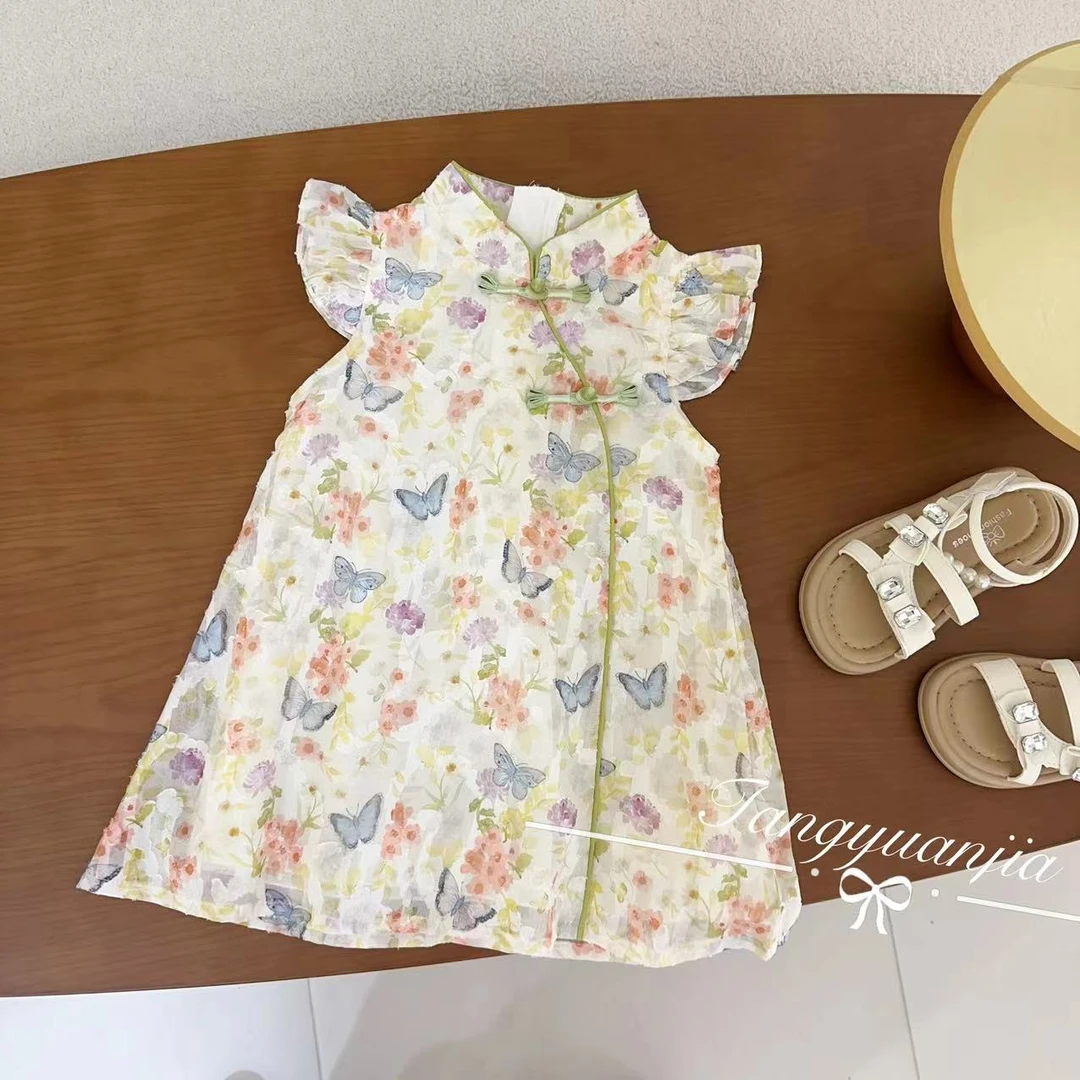 【沁粉花海】汤圆家童装2025夏季新款新中式国风提花旗袍裙 YA-2192