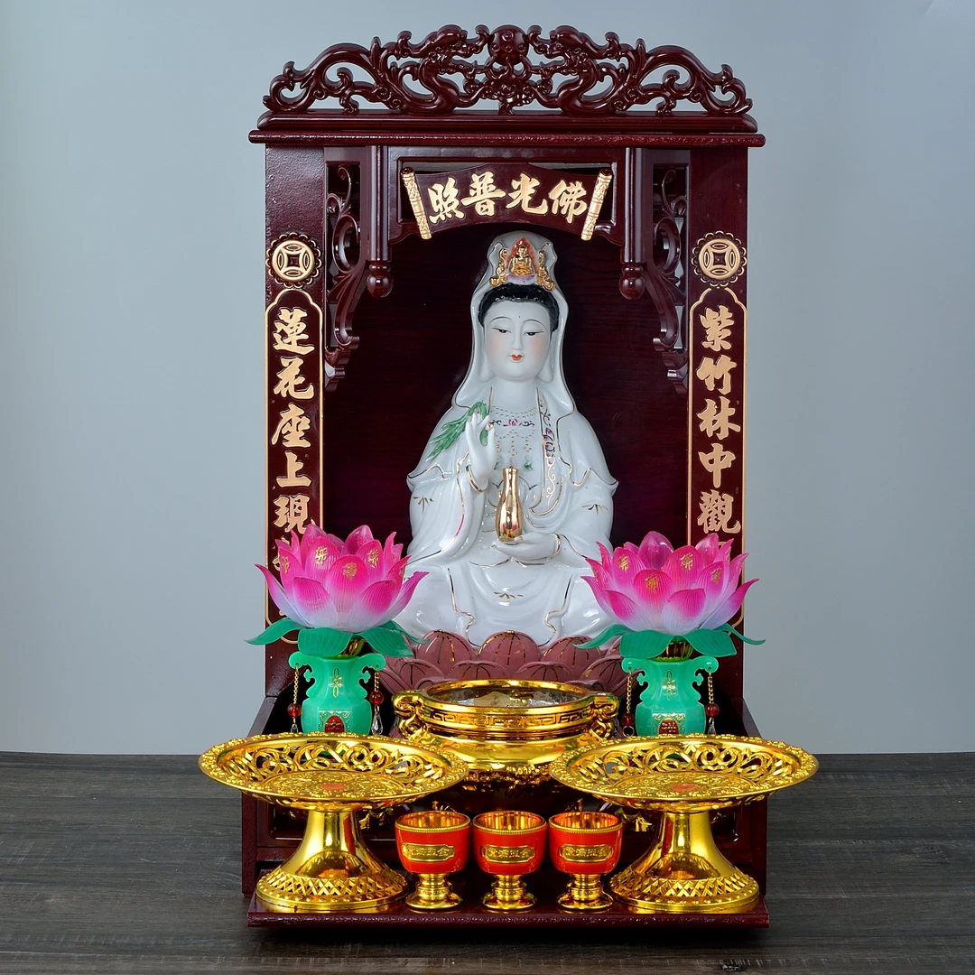 观音菩萨摆件南海观世音菩萨家用供奉佛龛套装观音菩萨佛像