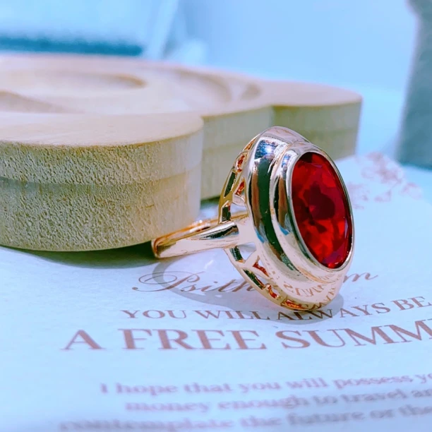 合金玻璃戒指 红色妈妈款戒指可以调节大小时尚洋气      民族风