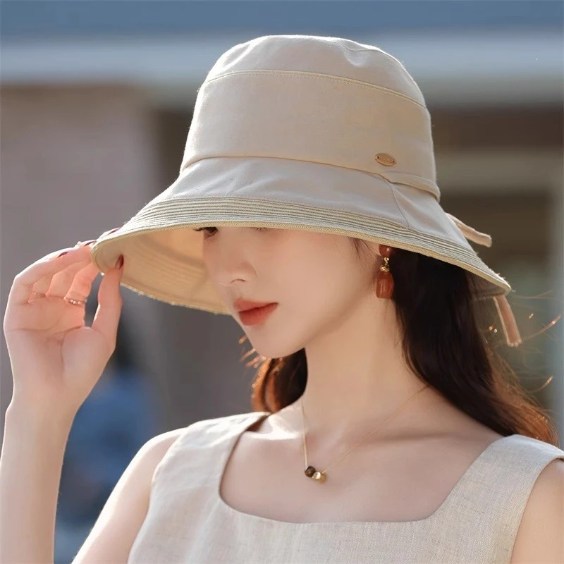 女士拼接渔夫帽夏季防风遮阳帽