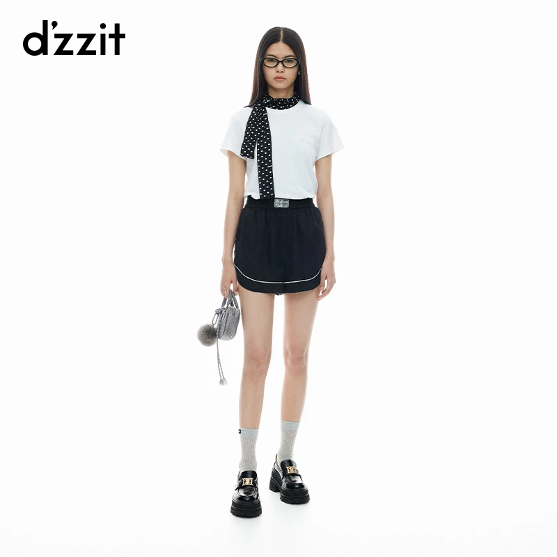 【专属】dzzit地素短袖T恤夏秋休闲简约风压印logo正肩圆领上衣女