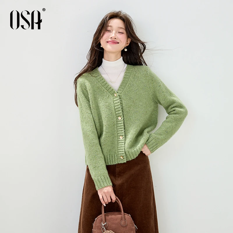 OSA/欧莎 气质小香风针织开衫女宽松显瘦亮丝毛衣上衣S125C16014