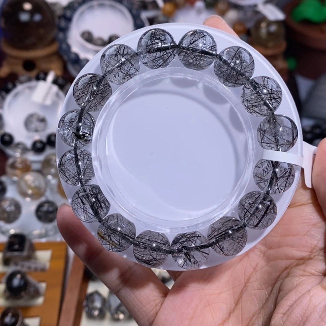 水晶未镶嵌手链12mm蕾丝黑发晶全透体