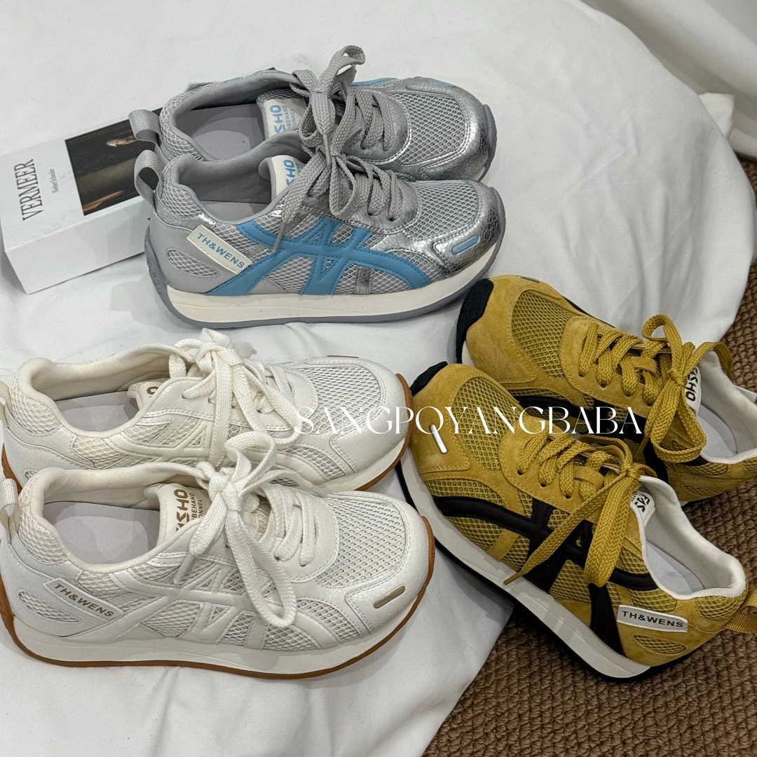 厚底轻便显脚小阿甘鞋女2025夏季新款百搭单网镂空女鞋