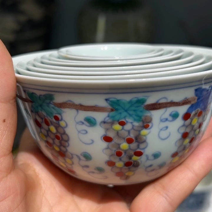 琉璃手工艺品正**戒瓷满居葡萄纹套碗