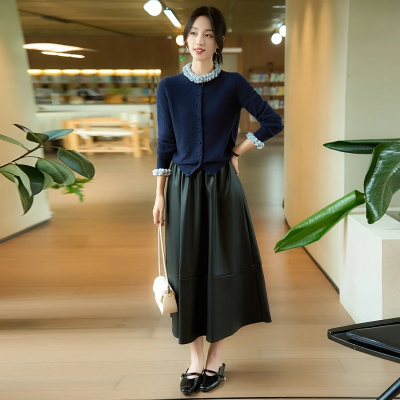 2025年女士秋季100木耳领长袖开衫