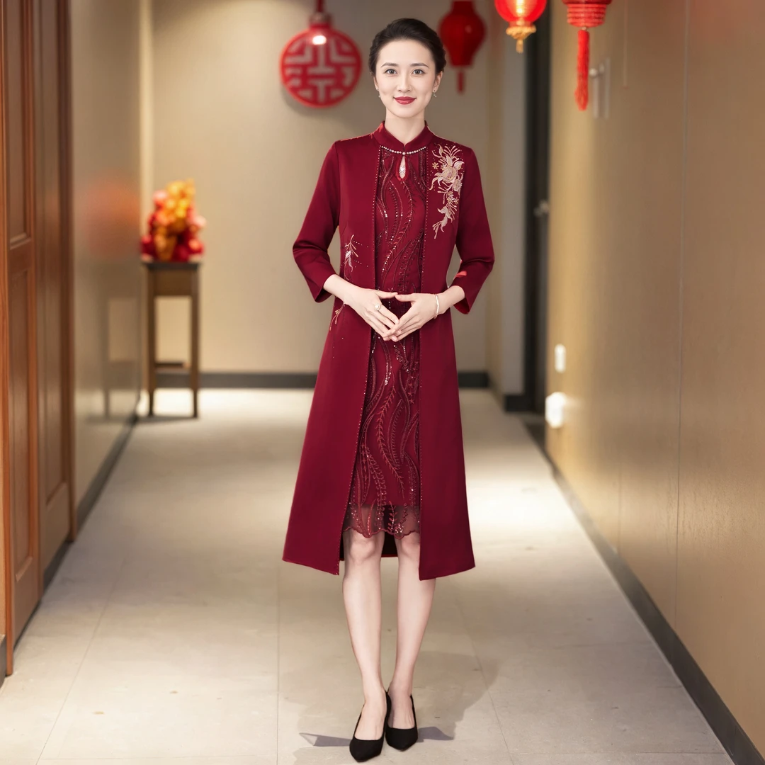 2025秋冬新款喜婆婆婚宴装高端喜庆礼服中老年女J229高贵旗袍裙