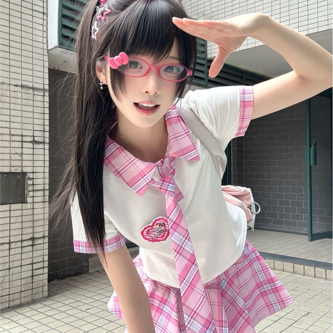 【甜岛原创】自制格裙双子闺蜜制服套装 初秋jk衬衫短裙 甜妹学院风