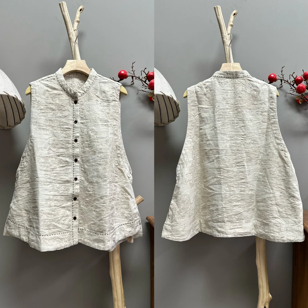 5252棉麻提花手工缝线经典百搭马夹（衣长62胸围120）