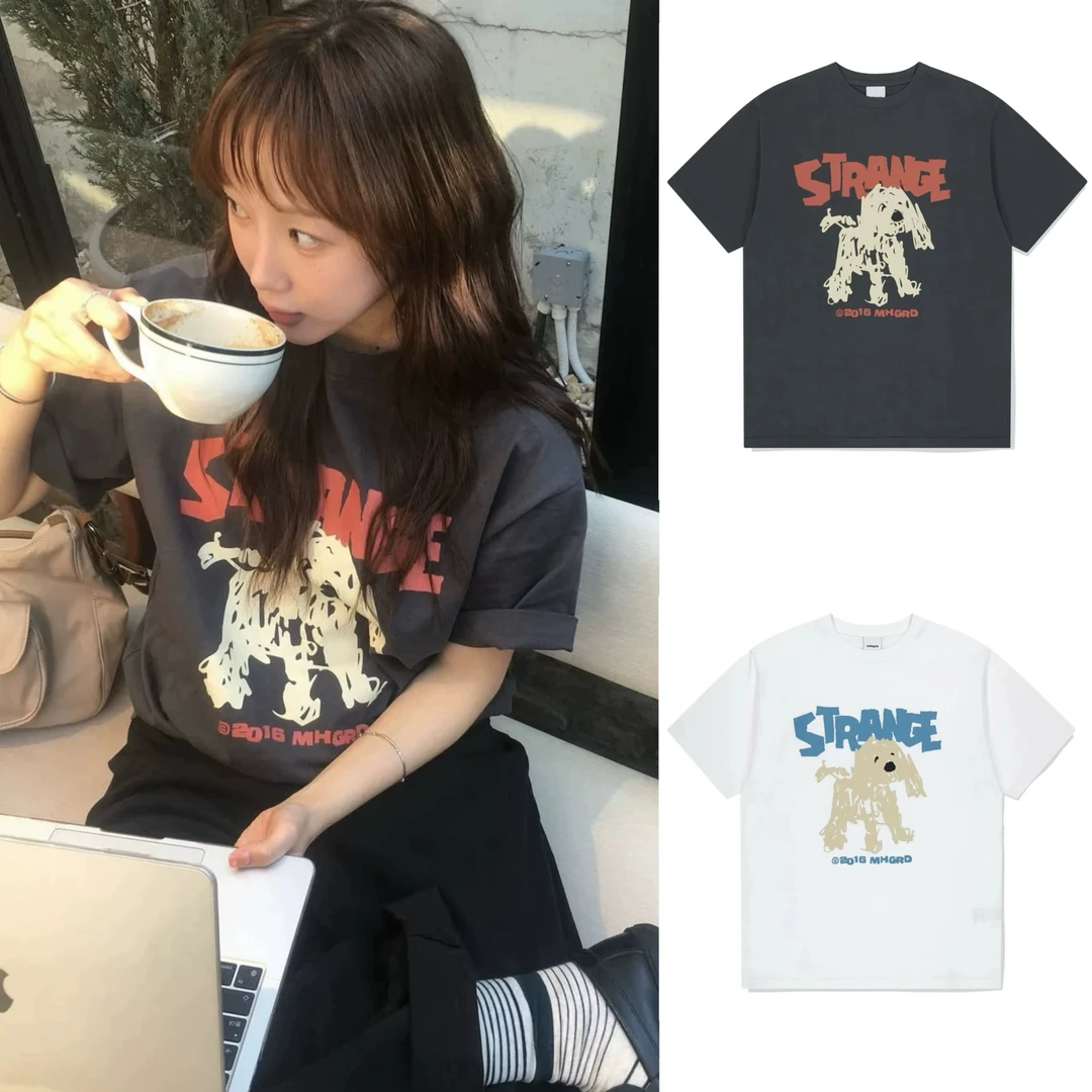 韩国小众 金廷祐同款潦草小狗宽松休闲百搭短袖T恤男女