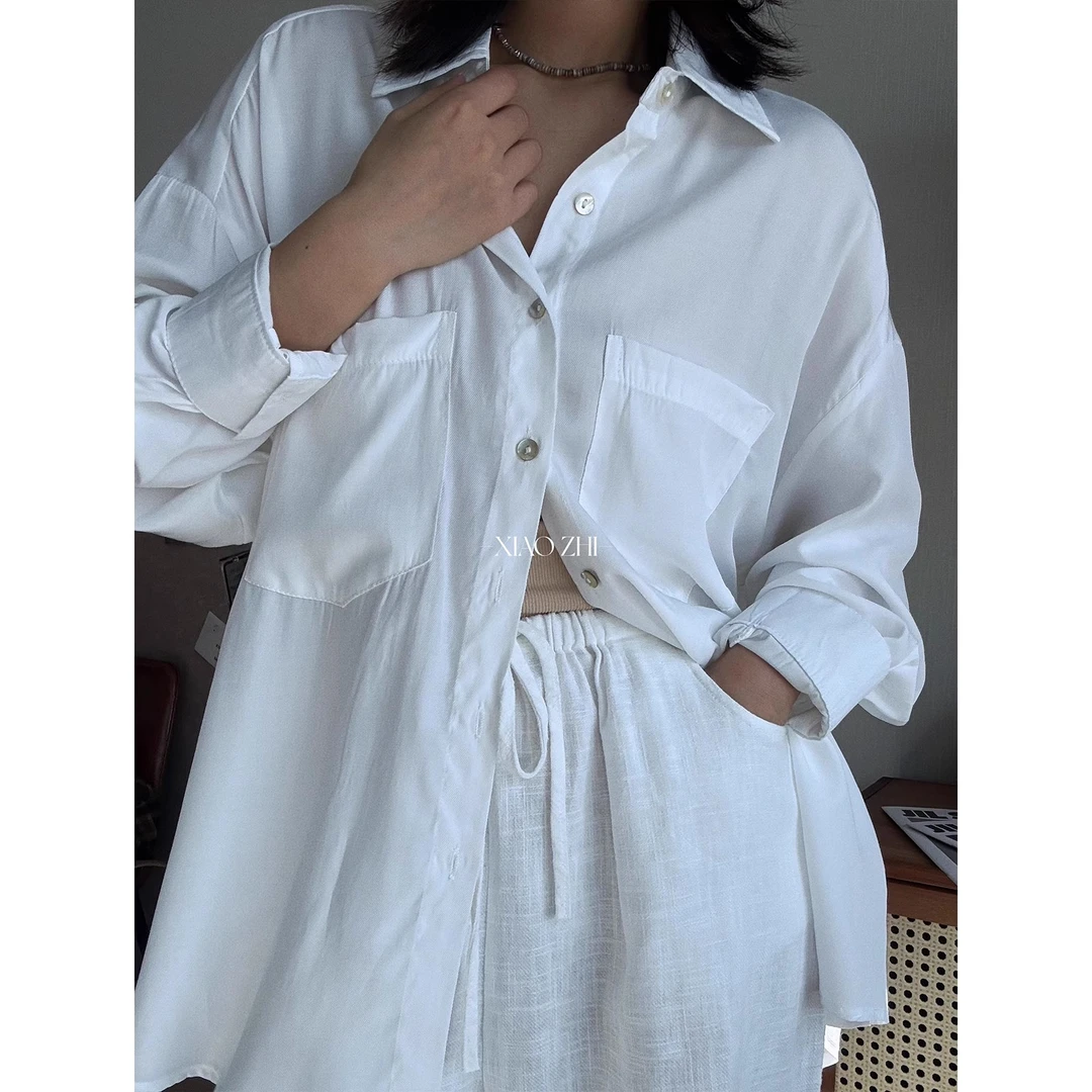 XAOZ春夏新款休闲衬衫凉感高级感宽松时尚纯色休闲显瘦 YY8210