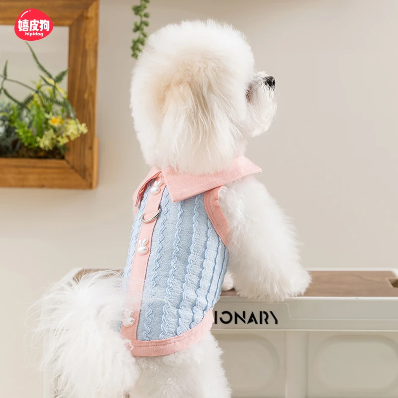 嬉皮狗—狗狗衣服提花针织polo领可牵引泰迪小型幼犬夏季背心0375