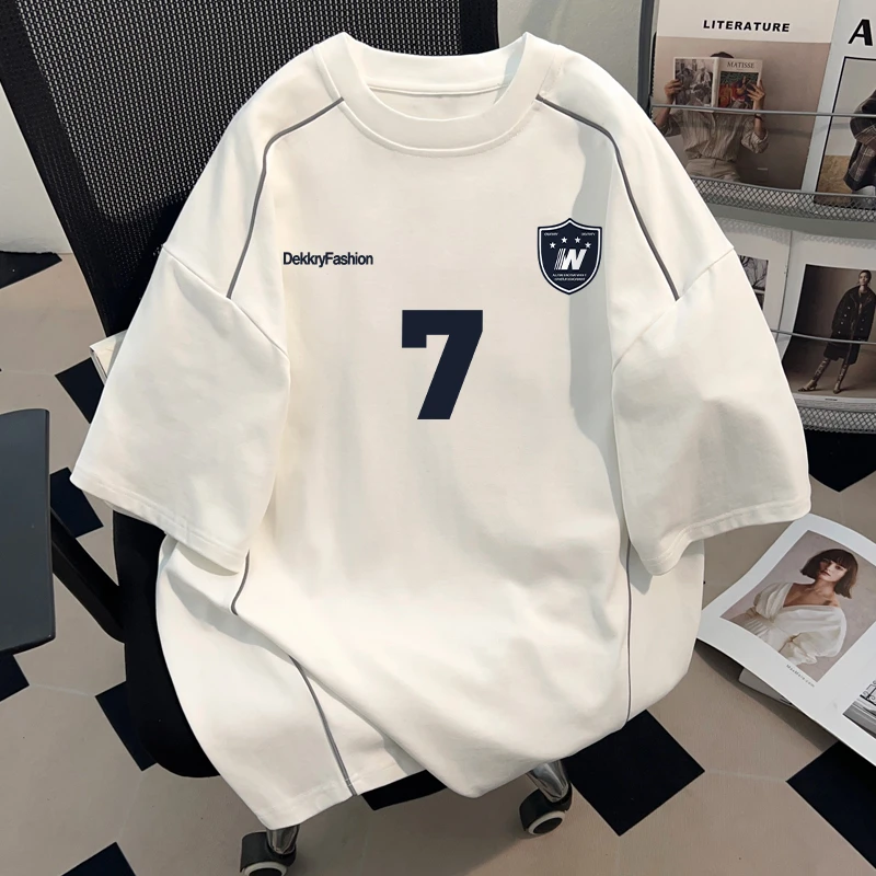 jtrt拼接款圆领短袖t恤男女夏季百搭设计感字母宽松休闲半袖上衣