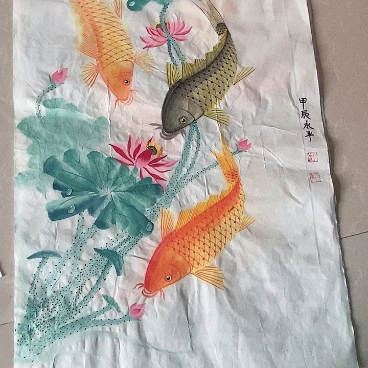 国画四尺三开花鸟作品
