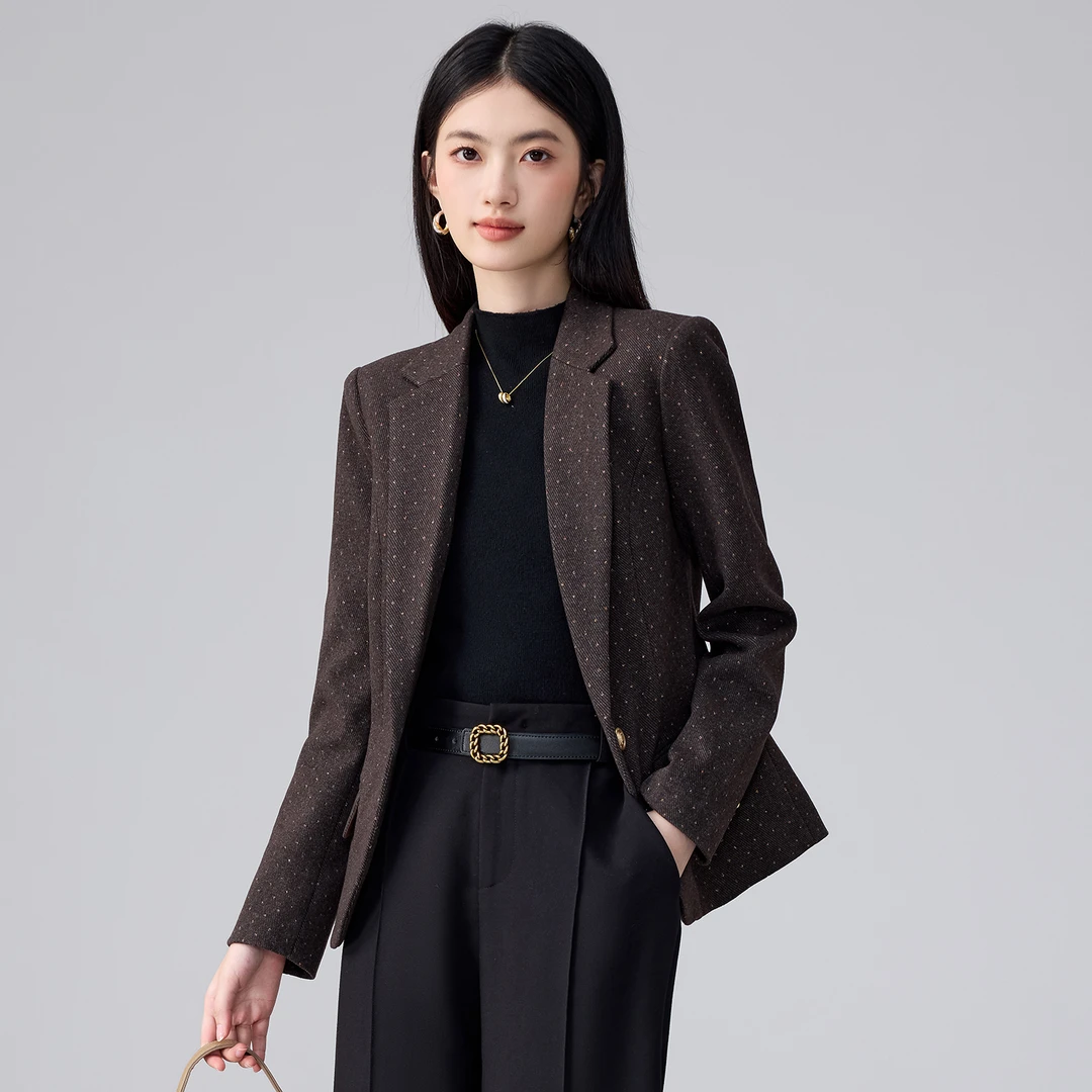 毛呢西装外套女2025新款春秋季职业气质休闲高级感小个子西服上衣