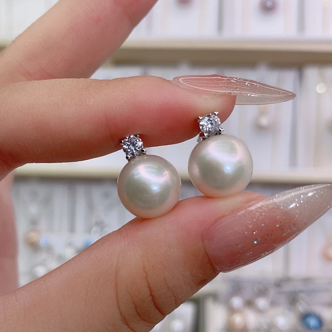 银S925镶嵌淡水珍珠耳饰10-11
