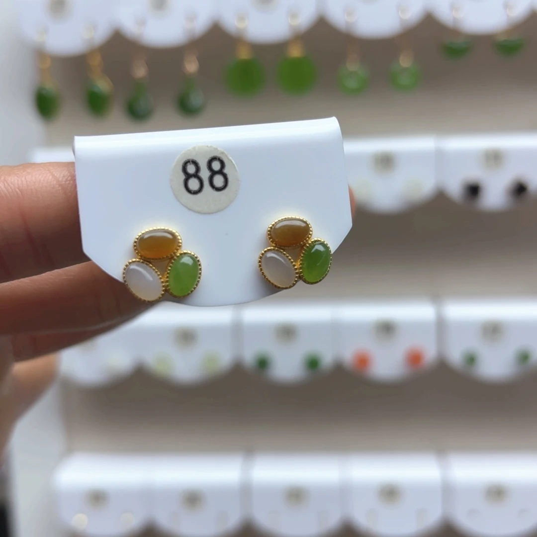 和田玉耳饰银S925镶嵌2