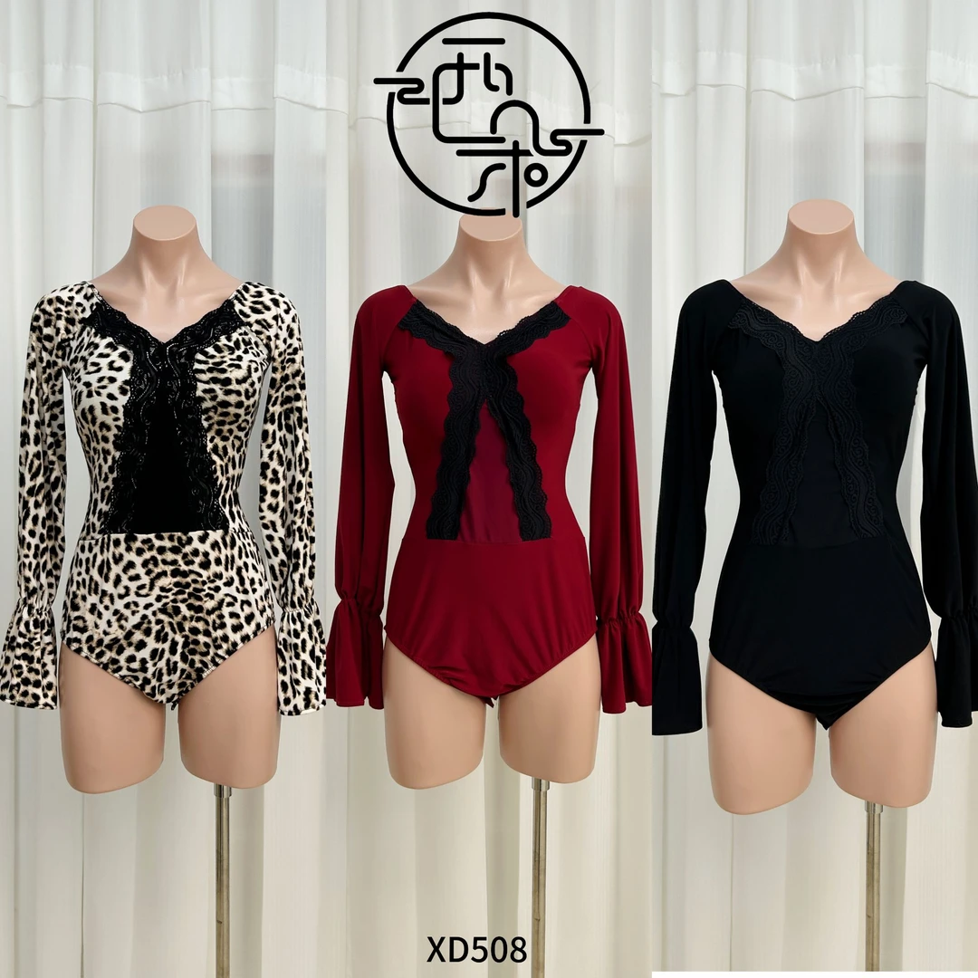 西朵舞服蕾丝拼接款长袖摩登舞练功服上衣XD508