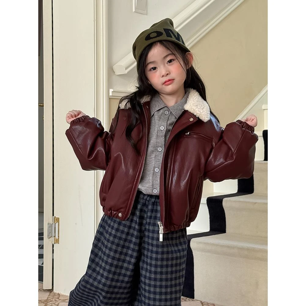 奥莱正品韩系女童加绒加厚皮衣外套秋冬款2026新款儿童装冬装袄保
