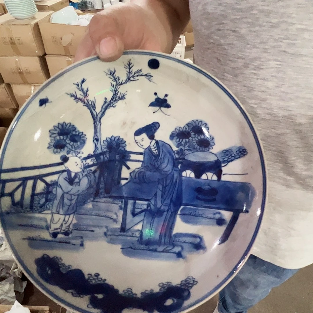 瓷片景德镇陶瓷青花三娘教子盘一只