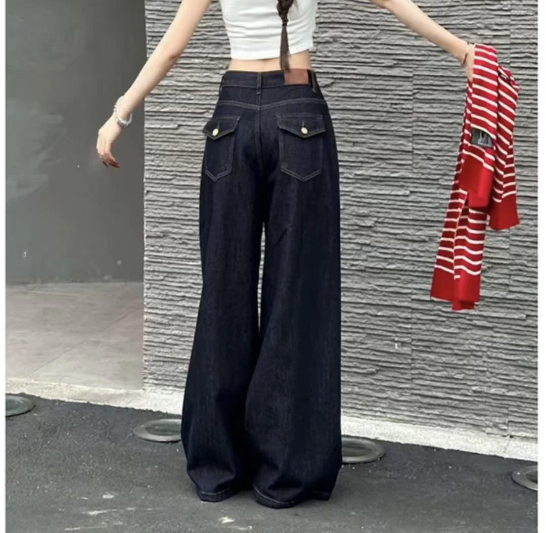 「小吴家」微胖mm显瘦韩系设计感阔腿牛仔裤显瘦洋气百搭