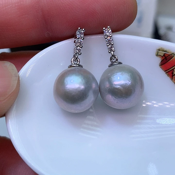 银S925镶嵌耳饰淡水珍珠