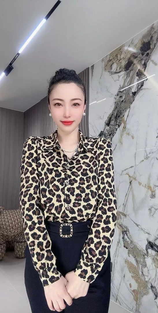 6699豹纹衬衫长袖时尚洋气新款显瘦2025气质宽松百搭衬衣小衫