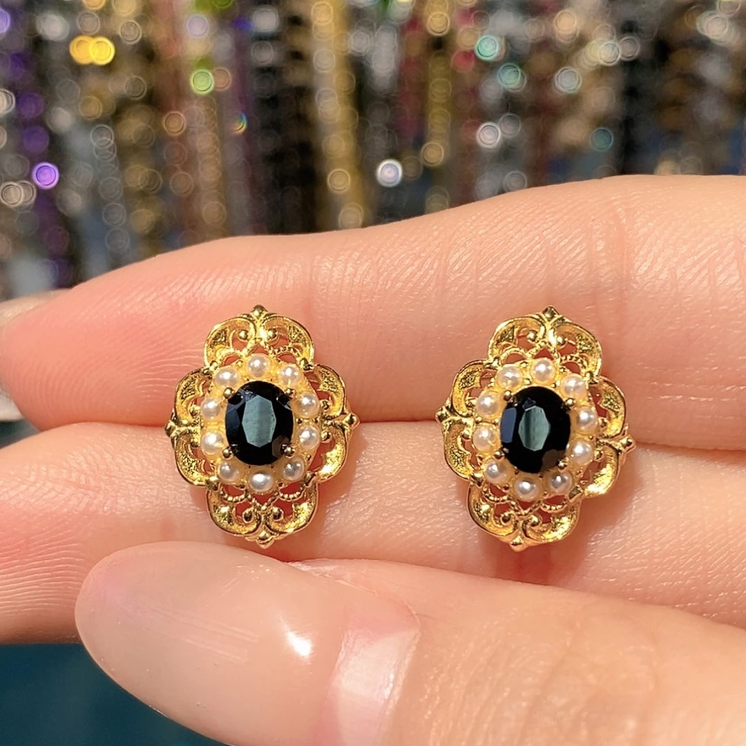 耳饰蓝宝石银S925镶嵌天然蓝宝石