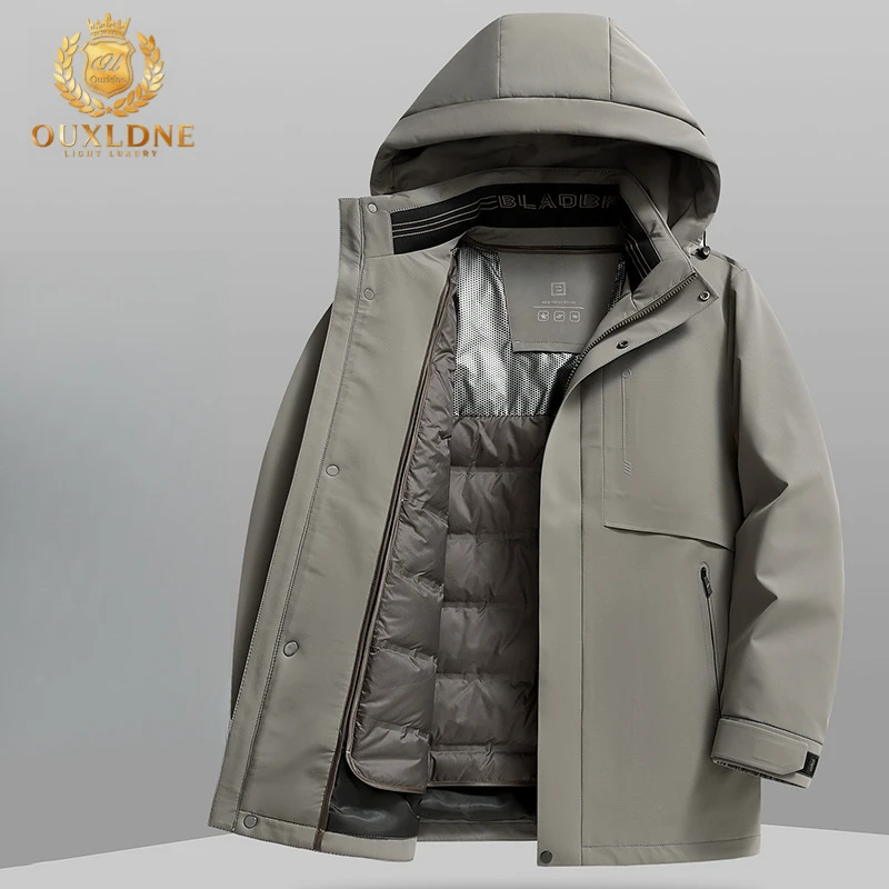 OUXLDNE 立领可脱卸帽羽绒服中长款男冬季脱卸内胆加厚保暖爸爸装